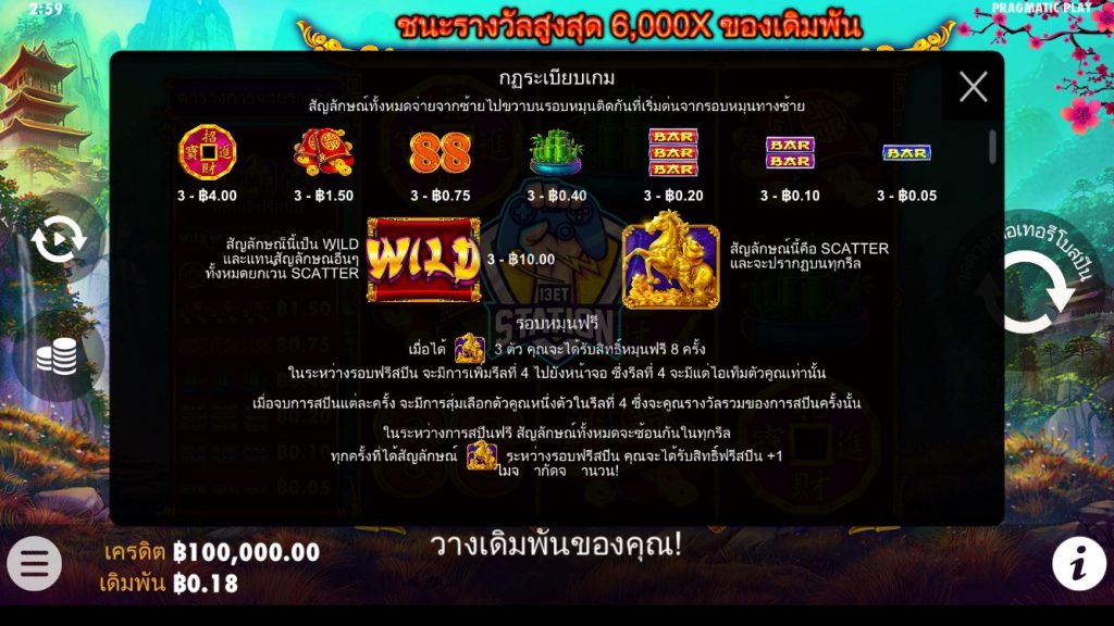 รีวิวเกมสล็อต PP : Treasure Horse สมบัติม้าทอง